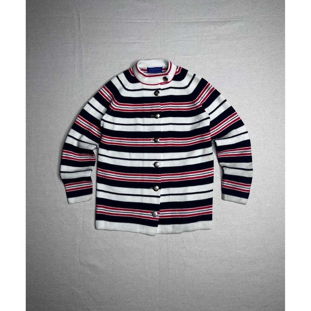 Vintage Imperial Cardigan Women's S Red White Blue Striped Knit Sweater